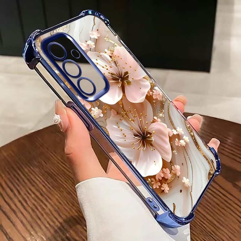 Phone Case Clear - Funda Transparente con Flores Electrochapadas para
